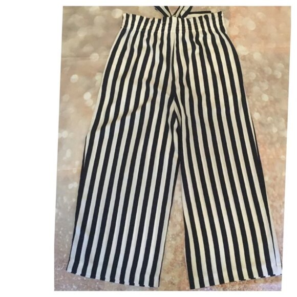 Zara Paperbag Blue White Striped Crop Trousers S - Picture 3 of 4
